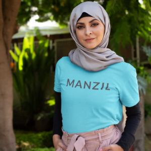 Woman with Hijab Wearing Manzil Essentials T-Shirt